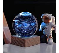 3D Crystal Ball Night Light Decor Lamp, Creative Night Scene Astronomy 3D Luminous Night Light with USB Charging Wooden Base, Moon Crystal Ball for Party Dinner Bedroom Christmas Décor (Solar System)