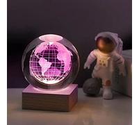 3D Crystal Ball Night Light Decor Lamp, Creative Night Scene Astronomy 3D Luminous Night Light with USB Charging Wooden Base, Moon Crystal Ball for Party Dinner Bedroom Christmas Décor (Earth)