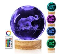 3D Crystal Ball Night Light - Elephant Glass Ball Lamp with 16 Colors & Remote Control - Upgraded 3.15 In - Perfect Gifts for Women, Men, Kids & Home Decor