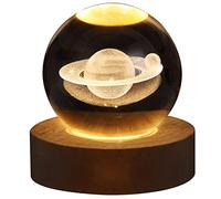 3D Crystal Ball Night Light for Kids Saturn Crystal Ball Lamp Glass Ball Night Lamp with Wooden Base Fantasy Table Light Decor USB Charge Moon Nightlight Bedside Night Lamp for Bedroom, Art(Saturn)