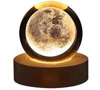 3D Crystal Ball Night Light with Wooden Base, Galaxy Ball Night Lamp,Crystal Globe Light 3D Engraved Glowing Crystal Ball Night Light Romantic Ambient Lamp with Wooden Base