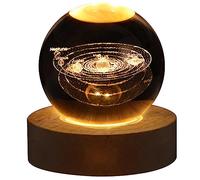 3D Crystal Ball Night Light with Wooden Base, Galaxy Ball Night Lamp,Crystal Globe Light 3D Engraved Glowing Crystal Ball Night Light Romantic Ambient Lamp with Wooden Base