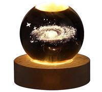 3D Crystal Ball Night Light with Wooden Base, Galaxy Ball Night Lamp,Crystal Globe Light 3D Engraved Glowing Crystal Ball Night Light Romantic Ambient Lamp with Wooden Base