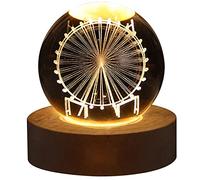 3D Crystal Ball Night Light with Wooden Base, Galaxy Ball Night Lamp,Crystal Globe Light 3D Engraved Glowing Crystal Ball Night Light Romantic Ambient Lamp with Wooden Base