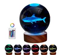 3D Crystal Ball Shark Lamp,Lifelike 3D LED Shark Night Light,16 Color Changing Light,Dimmable Remote Control