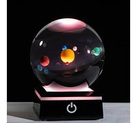 3D Crystal Ball with Solar System Model and LED lamp Base, Clear 80mm (3.15 inch), Best Birthday Girlfriend Gift, Teacher of Physics, Classmates and Kids Gift