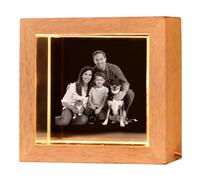 3D Crystal Cube, Personalized 3D Crystal Photo Cube with Wood Square Frame, Warm Light Custom Engraved Glass Decoration Block, Gratitude Gift for Family, Teachers, Friends