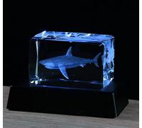 3D Crystal Gift Engraved Shark Gifts for Animal Lovers Women, Glass Shark Figurines Ornaments with Colorful LED Stand for Home