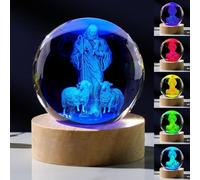 3D Crystal Good Shepherd Statue with Colorful Base Laser Engraved Jesus Figurine for Religious Gifts for Women Men on Christmas, Christian Catholic Church