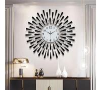 3D Crystal Metal Wall Clock with Mirror Sparkling Design, Large Modern Creative Silent Decorative Clock for Living Room Home, Battery Operated