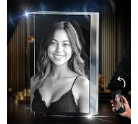 3D Crystal Photo, Personalised Memorial Frame for Mom, Dad, Wife, Men, Loved One, Rectangle 3D Laser Etched Crystal, Cube Custom Glass Picture for Birthday Anniversary Sympathy