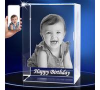 3D Crystal Photo, Personalised Mothers Day Photo Frame for Women, Mom, Her, Men on Anniversary Birthday Fathers Day, Customized Memorial 3D Laser Engraved Picture in Crystal