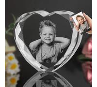 3D Crystal Photo, Personalized Heart Shaped Crystal Photo Frame, Customized Engraved with Your Own Photo Gift, Personalized Customized Anniversary Birthday Wedding Gifts for Family Friends Lovers