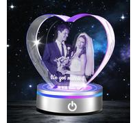 3D Crystal Photo - Personalized Mother’s Day Gifts Custom Engraved Picture with Your Photo Inside Crystal, Heart Shape Memorial Keepsake for Family, Son, Daughter, Mum, Dad