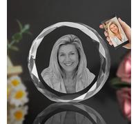 3D Crystal Photo, Personalized Round Crystal Photo Frame, Customized Engraved with Your Own Photo Gift, Personalized Customized Anniversary Birthday Wedding Gifts for Family Friends Lovers