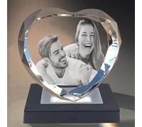 3D Crystal Photo personalized with Your image Customized 3D Laser Etched Picture Frame Memorial Wedding Anniversary her women wife Girlfriend Christmas Gifts (Heart, Small)