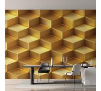 3D Cube Wallpaper, Gold Cubes Wall Mural for Living Room, Bedroom, Non-Woven Wall Papaer Decoration, Photo Wallpaper & Home Decor, 250x175 cm (WxH) K-MZ&2