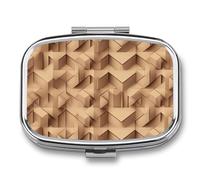 3D Cuboid Pattern Pill Box 2 Compartment, Portable Pill Case with Mirror for Pocket Purse Travel, Mini Metal Medicine Organizer for Vitamins Fish Oil