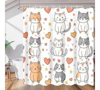 3D Cute Cat Shower Curtain Mould Proof Resistant Extra Long Shower Curtains 120 x 200cm Wet Room Waterproof Washable Fabric Cartoon Patterns Bathroom Curtains with 8 Hooks e-895
