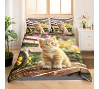 3D Cute Cats Super King Duvet Cover Sets Animals Double Bedding Set Warm Comfort Microfiber Quilt Cover Size 220x260 cm with 2 Pillowcases 50×75 cm D-419