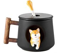 3D Cute Dog Coffee Mug Ceramic Tea Cups with Lid & Spoon Cartoon Shiba Inu Cup Embedded Animal Outside Morning Mug Hot Drinks Juice Water Cup Birthday Gift for Women Men Home Lovers Milk Cups 420ML