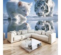 3D Cute Lake Cat Tiger Non-Woven Wallpaper Mural 250 x 175 cm, Blue Large Wall Coverings, Paste the Wall for Girls Boy Bedroom Nursery Teenagers Playroom Home Decor