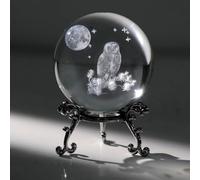 3D Cute Owl Crystal Ball Gifts for Women Girlfriend, K9 Crystal Decorative Ball Engraved Owl Figurine Paperweight with Metal Base for Home Office Decoration for Birthday Christmas