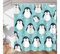 3D Cute Penguin Shower Curtain Mould Proof Resistant Extra Wide Shower Curtains 240 x 200 cm Drop Wet Room Waterproof Washable Fabric Cartoon Pattern Bathroom Curtains with 12 Hooks e-1080