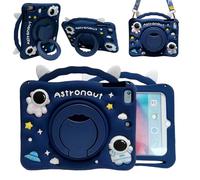 3D Cute Press Astronaut Case for iPad 10th Generation (2022) 10.9 inch/iPad (A16) 11th 2025 11 inch,Cartoon Character Space Soft Silicone Rotating Stand Case with Lanyard for Kids Teens Girls Women