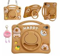 3D Cute Press Capybara Case for iPad Pro 11 inch/Air 6th/7th 11 inch 2024/2025 M2/M3/4th/5th 10.9 inch,Kawaii Cartoon Character Soft Silicone Rotating Stand Case with Lanyard for Kids Girls Women