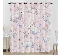 3D Cute Rabbit Blackout Curtains for Bedroom, Flower Plant Window Drapes Eyelet Thermal Insulated Curtains for Living Room 2 Panels 46 x 54 Inch (W x L)