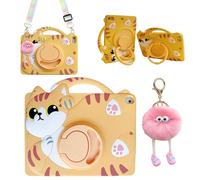 3D Cute Vivid Cat Case for iPad 9th/8th/7th 10.2 inch/Air 3rd 2019 /Pro 2017 10.5 inch,Kawaii Cartoon Character Pretty Cat Soft Silicone Rotating Stand Case with Lanyard for Kids Teens Girls Women