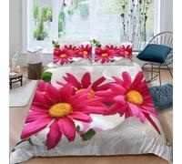 3D Daisy Close-Up Super King Duvet Cover Sets Pink Flowers Double Bedding Set Warm Comfort Microfiber Quilt Cover Size 220x260 cm with 2 Pillowcases 50×75 cm t.3977
