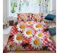 3D Daisy Single Duvet Cover Set Plants and Flowers Single Bedding Sets Warm Comfort Microfiber Quilt Cover 150x200 cm with 2 Pillowcases for Boys Girls Bedroom D-1838