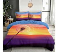 3D Dandelion at Sunset Print Super King Duvet Cover Set Brushed Microfibre