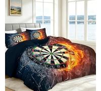 3D Dartboard Fire and Ice Duvet Cover Set Single 135 x 200 cm, Sports Theme Reversible Bedding with 2 Pillowcases, Soft Anti-Allergy & Non Iron Microfiber Quilt Cover for Boys Teens Children Adults
