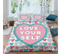 3D Declaration of Self-Love King Size Duvet Cover Sets Heart Elements Double Bedding Set Warm Comfort Microfiber Quilt Cover Size 220x230 cm with 2 Pillowcases 50×75 cm E-487