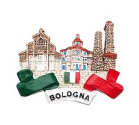 3D Decorative Fridge Magnet Bologna Souvenir Artistic Resin Vintage San Luca Torre degli Asinelli San Petronio Tricolour Magnet Magnetic Whiteboard Home Kitchen Office (1, Drappo)