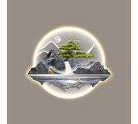 3D Decorative Wall Art with LED Lighting, Flowing Water Landscape Design for Feng Shui, Ideal for Entrance Areas and Living Rooms
