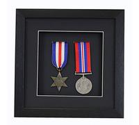 3d Deep Box Frame To Display War/Military/Sports Medals Black White Grey Oak-2 Medals-Black Frame With Black Mount