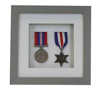 3d Deep Box Frame To Display War/Military/Sports Medals Black White Grey Oak-2 Medals-Grey Frame With White Mount