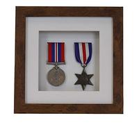 3d Deep Box Frame To Display War/Military/Sports Medals Black White Grey Oak-2 Medals-Medium Distressed Oak Frame With White Mount