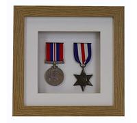 3d Deep Box Frame To Display War/Military/Sports Medals Black White Grey Oak-2 Medals-Oak Frame With White Mount