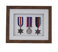 3d Deep Box Frame To Display War/Military/Sports Medals Black White Grey Oak-3 Medals-Medium Distressed Oak Frame With White Mount
