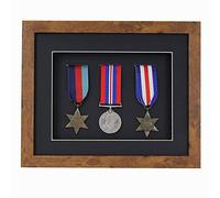 3d Deep Box Frame To Display War/Military/Sports Medals Black White Grey Oak-3 Medals-Medium Distressed Oak Frame With Black Mount