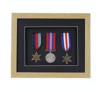 3d Deep Box Frame To Display War/Military/Sports Medals Black White Grey Oak-3 Medals-Oak Frame With Black Mount