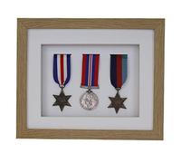 3d Deep Box Frame To Display War/Military/Sports Medals Black White Grey Oak-3 Medals-Oak Frame With White Mount