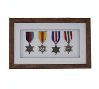 3d Deep Box Frame To Display War/Military/Sports Medals Black White Grey Oak-4 Medals-Medium Distressed Oak Frame With White Mount