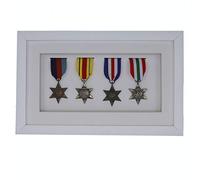 3d Deep Box Frame To Display War/Military/Sports Medals Black White Grey Oak-4 Medals-White Frame With White Mount