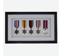 3d Deep Box Frame To Display War/Military/Sports Medals Black White Grey Oak-5 Medals-Black Frame With White Mount